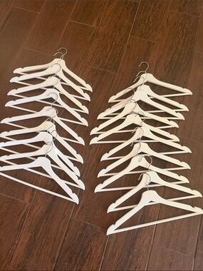 Set of 19 White Wooden Clothes Hangers with Metal Hooks pre own